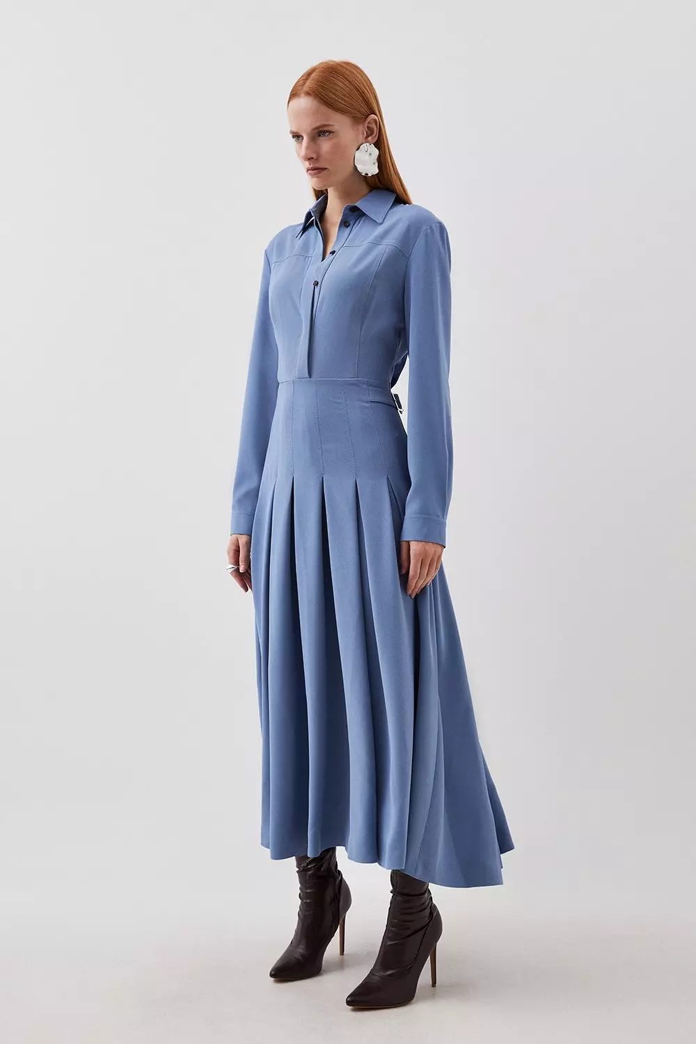 Tailored Crepe Pleated Midi Shirt Dress Karen Millen